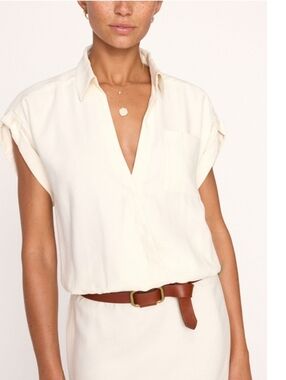 Brochu Walker Top, Size XS, Cream, Wrap Front, Short Sleeve